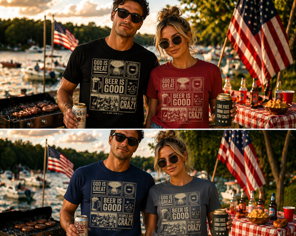Christian Patriotic T-Shirt | God Is Great, Beer Is Good 1776 Founders Line | Salt & Salvation · Liberty-In-One | Liberty & Victory