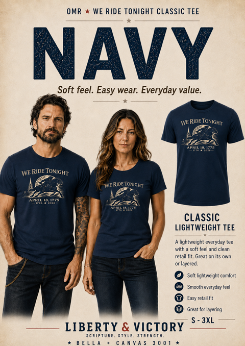 Patriotic Faith | Paul Revere We Ride Tonight April 18 1775 T-Shirt | Liberty & Victory Co.