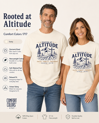 Christian T-Shirt | Rooted at Altitude Faith • Family • Freedom | Cross + Mountain Roots | Wonder & Wander | Signature Line | Veteran-Owned | Liberty & Victory Co.