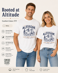 Christian T-Shirt | Rooted at Altitude Faith • Family • Freedom | Cross + Mountain Roots | Wonder & Wander | Signature Line | Veteran-Owned | Liberty & Victory Co.