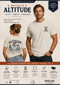 Christian T-Shirt | Rooted at Altitude | Front + Back | Cross + Mountain Roots | Faith • Family • Freedom | Wonder & Wander | Signature Line | Veteran-Owned | Liberty & Victory Co.