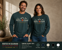 Mountain Faith | Rooted in Colorado — Long Sleeve Tee | Mountain Skyline + Colorado C Crest | Veteran-Owned Small Business | Liberty & Victory Co.