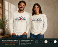 Mountain Faith | Rooted in Colorado — Long Sleeve Tee | Mountain Skyline + Colorado C Crest | Veteran-Owned Small Business | Liberty & Victory Co.