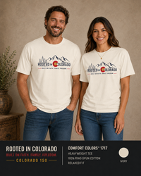 Mountain Faith | Rooted in Colorado — T-Shirt Colorado 150 × Faith. Family. Freedom. | Veteran-Owned Small Business | Liberty & Victory Co.
