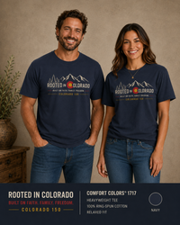 Mountain Faith | Rooted in Colorado — T-Shirt Colorado 150 × Faith. Family. Freedom. | Veteran-Owned Small Business | Liberty & Victory Co.