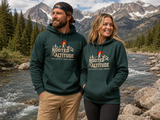 Mountain Faith | Rooted at Altitude — Hoodie | Built on Faith. Family. Freedom. | Veteran-Owned Small Business | Liberty & Victory Co.