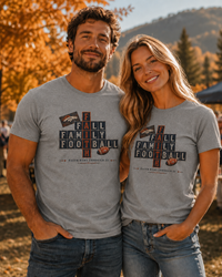 Faith & Sport | Fall Family Football — T-Shirt Faith Runs Through It-Denver Edition | Game Day Faith Tee | Veteran-Owned Small Business | Liberty & Victory Co.