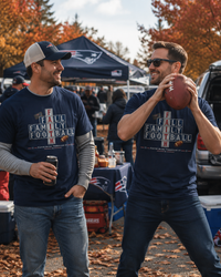 Faith & Sport | Fall Family Football — T-Shirt Faith Runs Through It-New England Edition | Game Day Faith Tee | Veteran-Owned Small Business | Liberty & Victory Co.