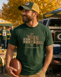Faith & Sport | Fall Family Football — T-Shirt Faith Runs Through It-Green Bay Edition | Game Day Faith Tee | Veteran-Owned Small Business | Liberty & Victory Co.