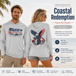 Christian Patriotic Sun Hoodie | One Nation Under God & OMR Eagle | UPF 50+ Solar Hoodie | Eagle Flag Design | Signature Line | Built with Intention