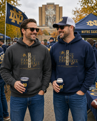 Faith & Sport | Fall Family Football — Hoodie | Faith Runs Through It-Notre Dame Edition | Game Day Faith Hoodie | Veteran-Owned Small Business | Liberty & Victory Co.