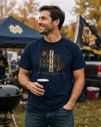 Faith & Sport | Fall Family Football — T-Shirt Faith Runs Through It-Notre Dame Edition | Game Day Faith Tee | Veteran-Owned Small Business | Liberty & Victory Co.
