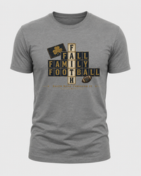 Faith & Sport | Fall Family Football — T-Shirt Faith Runs Through It-Notre Dame Edition | Game Day Faith Tee | Veteran-Owned Small Business | Liberty & Victory Co.