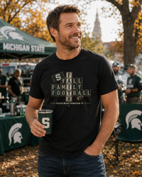 Faith & Sport | Fall Family Football — T-Shirt Faith Runs Through It-Michigan State Edition | Game Day Faith Tee | Veteran-Owned Small Business | Liberty & Victory Co.