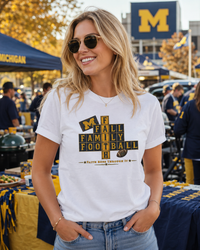 Faith & Sport | Fall Family Football — T-Shirt Faith Runs Through It-Michigan Edition | Game Day Faith Tee | Veteran-Owned Small Business | Liberty & Victory Co.