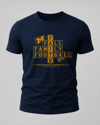 Faith & Sport | Fall Family Football — T-Shirt Faith Runs Through It-Michigan Edition | Game Day Faith Tee | Veteran-Owned Small Business | Liberty & Victory Co.