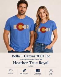Christian T-Shirt | Colorado Flag Cross | Faith & State Graphic Tee | 1776 Founders Line | Veteran-Owned | Liberty & Victory Co.