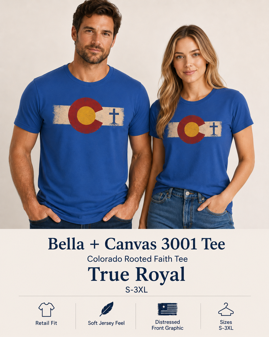 Christian T-Shirt | Colorado Flag Cross | Faith & State Graphic Tee | 1776 Founders Line | Veteran-Owned | Liberty & Victory Co.