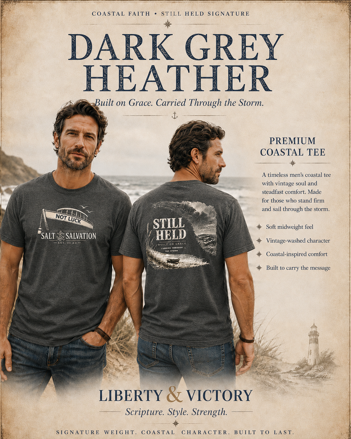 Christian T-Shirt | Still Held Not Luck Salt & Salvation Design | Veteran-Owned | Liberty & Victory Co.
