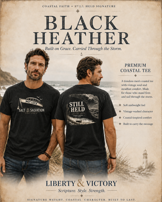 Christian T-Shirt | Still Held Not Luck Salt & Salvation Design | Veteran-Owned | Liberty & Victory Co.