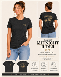 Women's Patriotic T-Shirt | Midnight Rider 1775 Heritage Tri-Blend Edition | Veteran-Owned | Liberty & Victory Co.