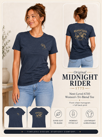 Women's Patriotic T-Shirt | Midnight Rider 1775 Heritage Tri-Blend Edition | Veteran-Owned | Liberty & Victory Co.