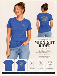 Women's Patriotic T-Shirt | Midnight Rider 1775 Heritage Tri-Blend Edition | Veteran-Owned | Liberty & Victory Co.