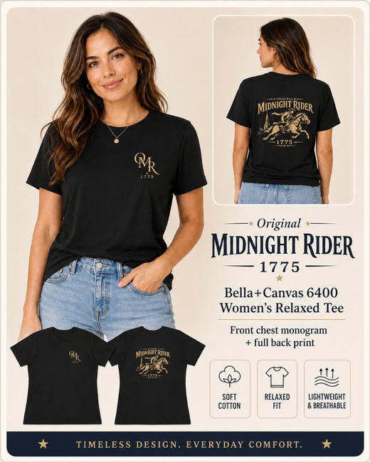 Women's Patriotic T-Shirt | Midnight Rider 1775 Heritage Cotton Edition | Veteran-Owned | Liberty & Victory Co.
