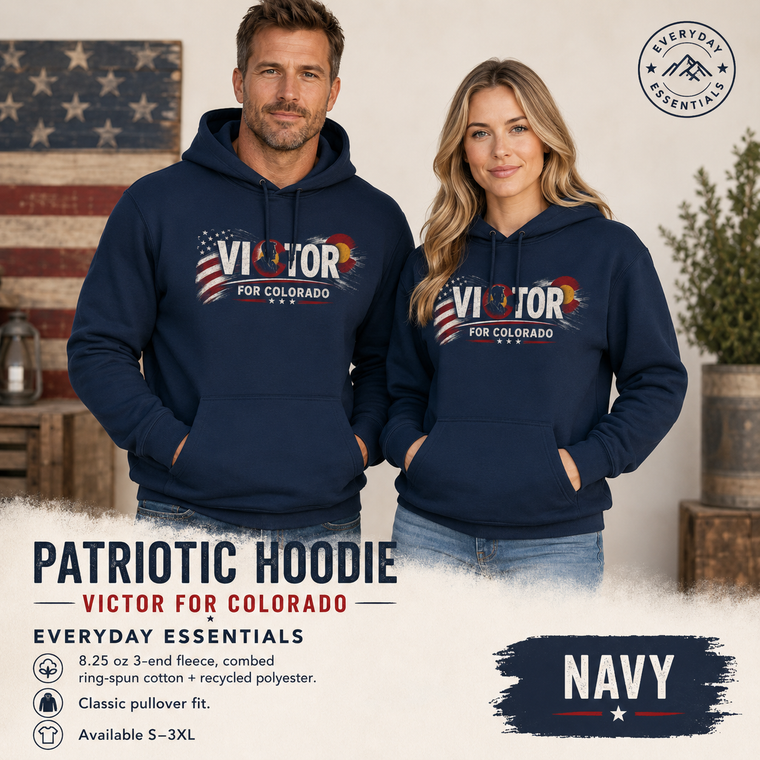 Patriotic Hoodie | Victor for Colorado American Flag Design | Veteran-Owned | Liberty & Victory Co.