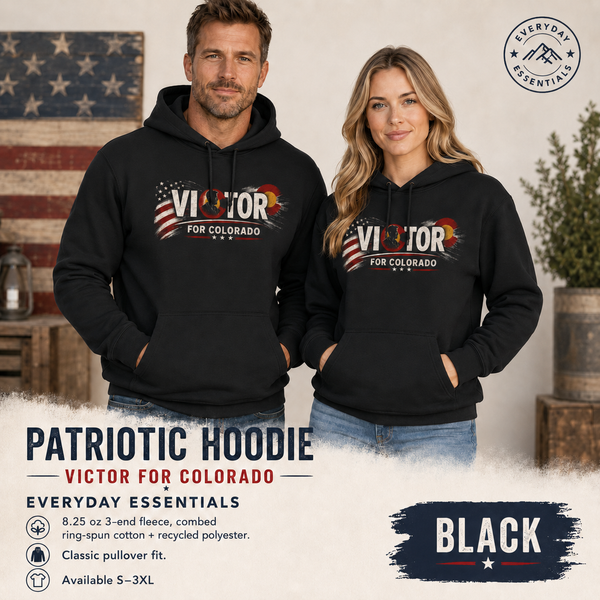 Patriotic Hoodie | Victor for Colorado American Flag Design | Veteran-Owned | Liberty & Victory Co.