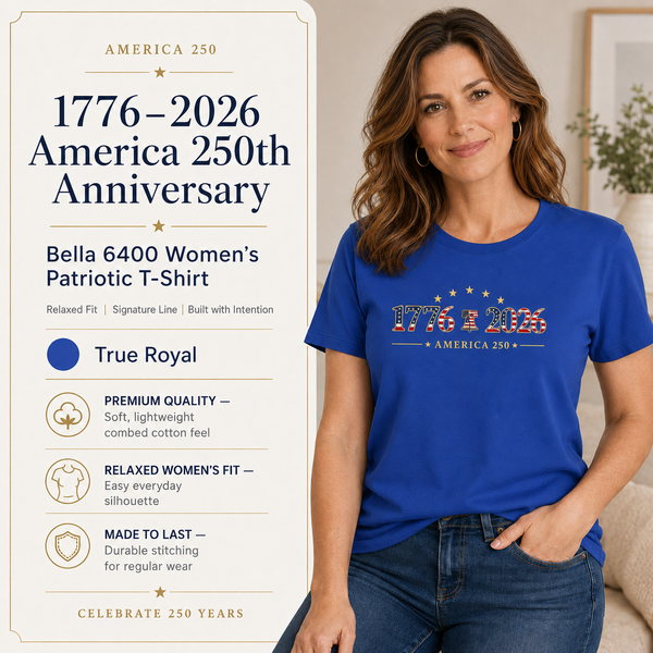 Women's Patriotic T-Shirt | 1776–2026 America 250th Anniversary Relaxed Fit Tee | Veteran-Owned | Liberty & Victory Co.