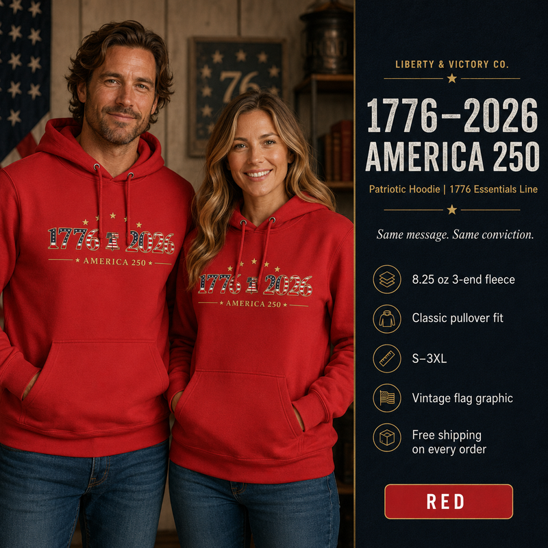 Patriotic Hoodie | 1776–2026 America 250 Vintage Flag Pullover | Veteran-Owned | Liberty & Victory Co.