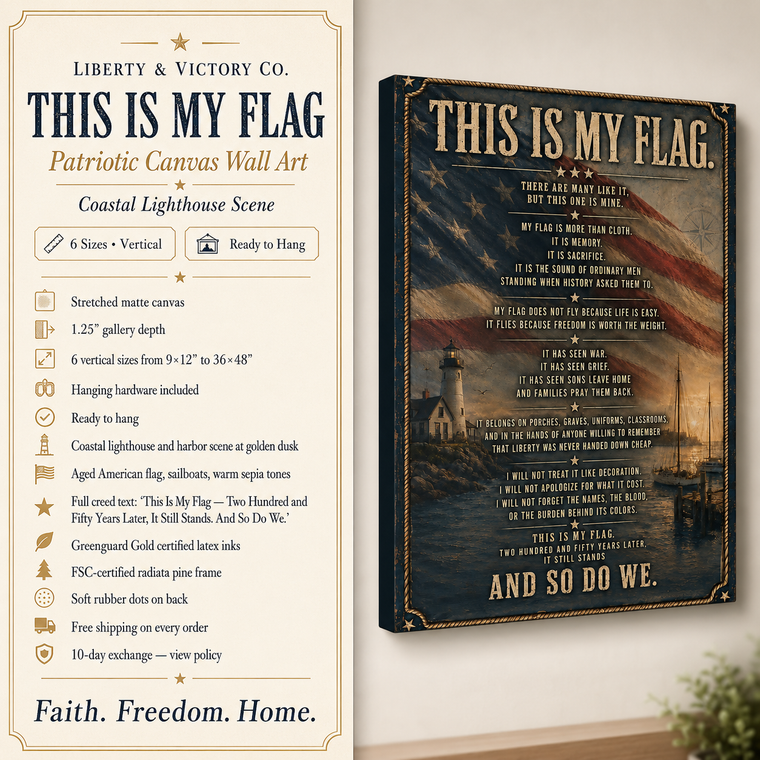 Patriotic Canvas Wall Art | This Is My Flag Coastal Lighthouse American Flag | Veteran-Owned | Liberty & Victory Co.