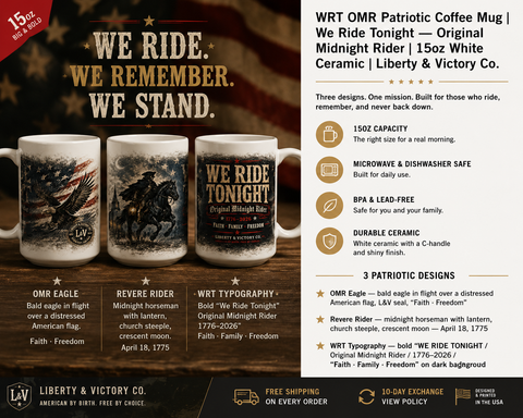 Patriotic Coffee Mug | We Ride Tonight OMR Eagle Ceramic Mug 15oz | Veteran-Owned | Liberty & Victory Co.
