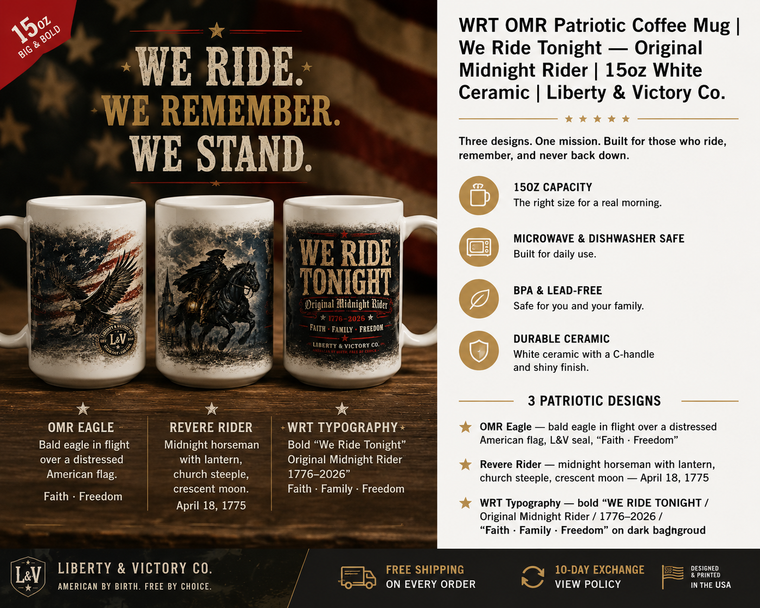 Patriotic Coffee Mug | We Ride Tonight OMR Eagle Ceramic Mug 15oz | Veteran-Owned | Liberty & Victory Co.