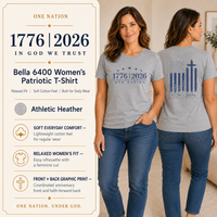 Christian Patriotic Women's T-Shirt | One Nation 1776–2026 Flag & Cross Anniversary Tee | Veteran-Owned | Liberty & Victory Co.