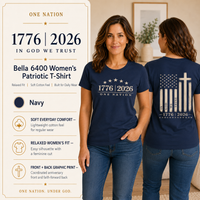 Christian Patriotic Women's T-Shirt | One Nation 1776–2026 Flag & Cross Anniversary Tee | Veteran-Owned | Liberty & Victory Co.