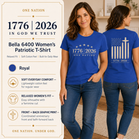 Christian Patriotic Women's T-Shirt | One Nation 1776–2026 Flag & Cross Anniversary Tee | Veteran-Owned | Liberty & Victory Co.