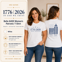 Christian Patriotic Women's T-Shirt | One Nation 1776–2026 Flag & Cross Anniversary Tee | Veteran-Owned | Liberty & Victory Co.
