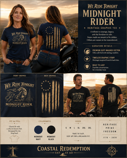 Midnight Rider "We Ride Tonight" Tee — Revere 1775 Signature Edition