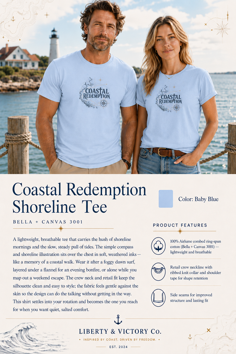Coastal Faith T-Shirt | Coastal Redemption Nautical Chart Compass Tee | Salt & Salvation | Veteran-Owned | Liberty & Victory Co.