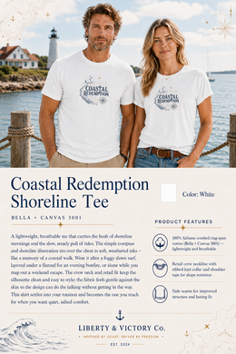 Coastal Faith T-Shirt | Coastal Redemption Nautical Chart Compass Tee | Salt & Salvation | Veteran-Owned | Liberty & Victory Co.
