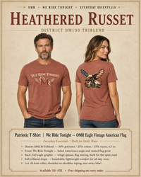 Patriotic T-Shirt | We Ride Tonight OMR Eagle Vintage American Flag Triblend Tee | Veteran-Owned | Liberty & Victory Co.