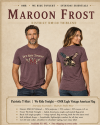 Patriotic T-Shirt | We Ride Tonight OMR Eagle Vintage American Flag Triblend Tee | Veteran-Owned | Liberty & Victory Co.