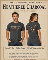 Patriotic T-Shirt | We Ride Tonight OMR Eagle Vintage American Flag Triblend Tee | Veteran-Owned | Liberty & Victory Co.