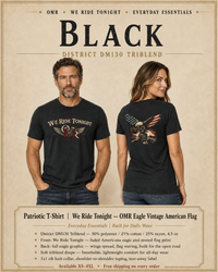 Patriotic T-Shirt | We Ride Tonight OMR Eagle Vintage American Flag Triblend Tee | Veteran-Owned | Liberty & Victory Co.
