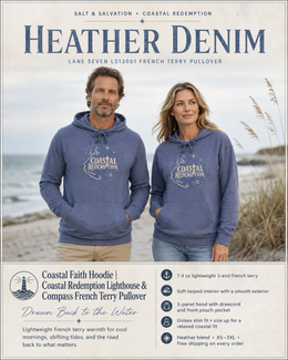 Coastal Faith Hoodie | Coastal Redemption Lighthouse & Compass French Terry Pullover | Salt & Salvation | Veteran-Owned | Liberty & Victory Co.