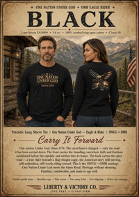 Patriotic Long Sleeve Tee | One Nation Under God Eagle & Rider | ONUG × OMR | Veteran-Owned | Liberty & Victory Co.