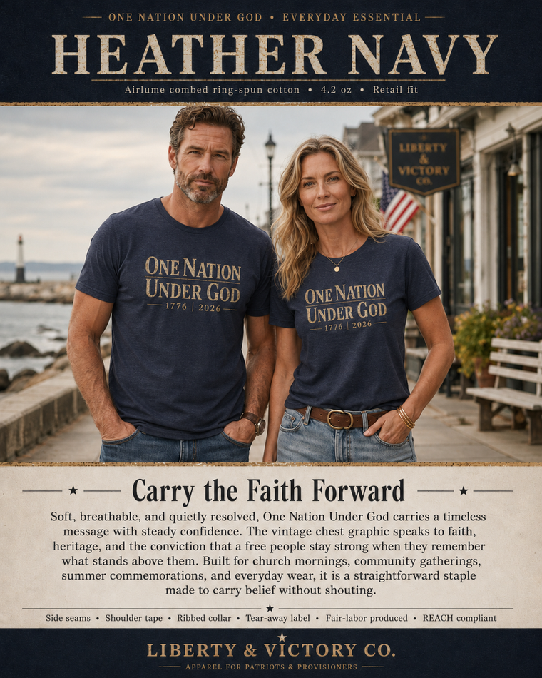Christian Patriotic T-Shirt | One Nation Under God 1776–2026 USA 250 Founders Line | Veteran-Owned | Liberty & Victory Co.
