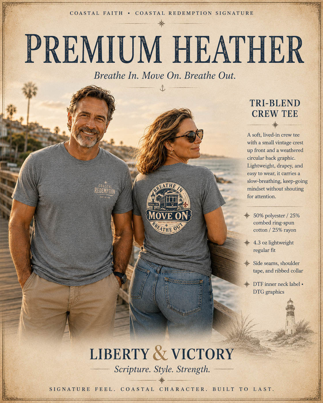 Coastal Faith T-Shirt | Move On — Breathe In Breathe Out Coastal Redemption New Orleans Streetcar | Salt & Salvation Line | Veteran-Owned | Liberty & Victory Co.